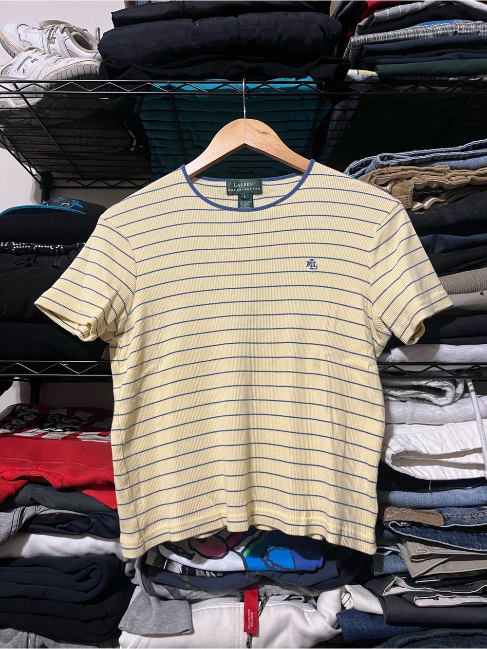Lauren Ralph Lauren Pale Yellow & Navy Stripe Short-Sleeve Tee